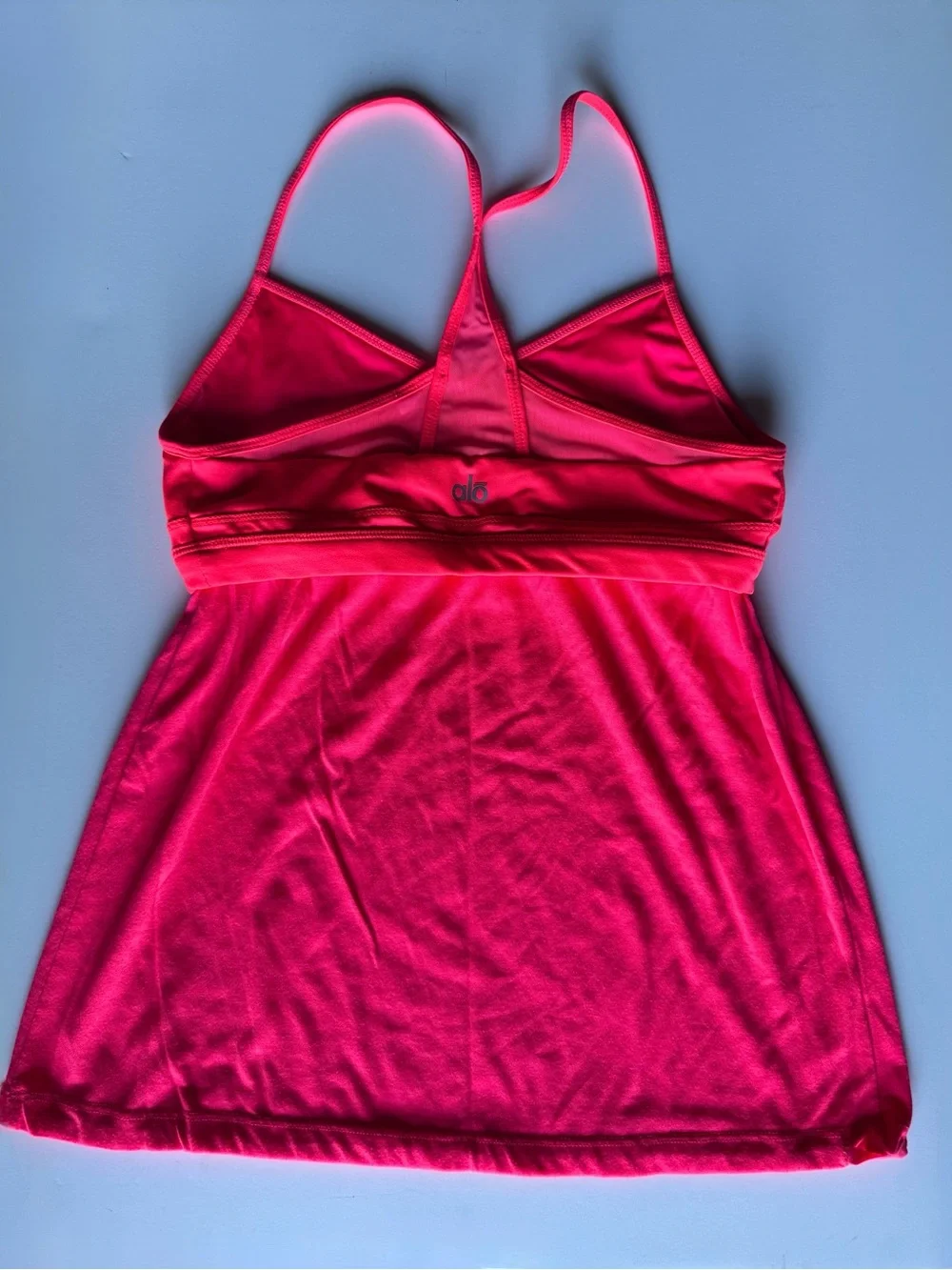 Alo Yoga Neon Pink Coral Strappy Tank Top Built in Bra